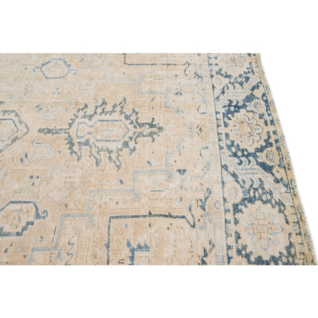Beige Antique Persian Heriz Shabby Chic Handmade Wool Rug For Sale - Image 10 of 11