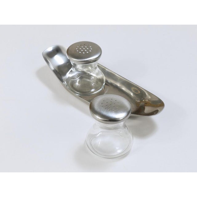 Mid-Century Salt Pepper Shakers with Tray attributed to Wilhelm Wagenfeld for WMF, 1950s, Set of 3 For Sale - Image 13 of 18