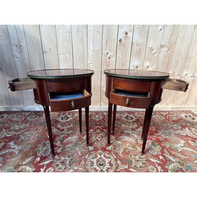 Brown Louis XVI Style Oval Mahogany Bedside Tables, 1890s, Set of 2 For Sale - Image 8 of 10