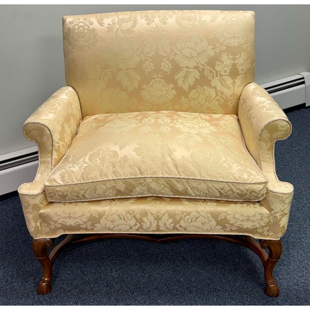 Mid 20th Century Damask Upholstered Oversized Chair / Petite Settee For Sale - Image 10 of 12