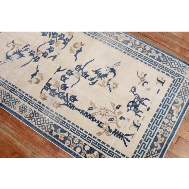 Mid 20th Century Antique White Blue Color Pictorial Chinese Oriental Rug - 3'1" x 5'8" For Sale - Image 5 of 8