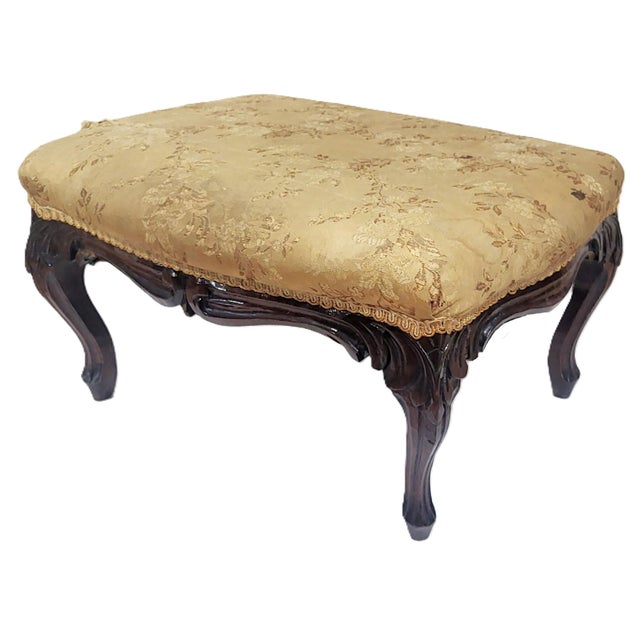 American Victorian 19th C Carved Mahogany Upholstered Footstool Bench For Sale - Image 4 of 12