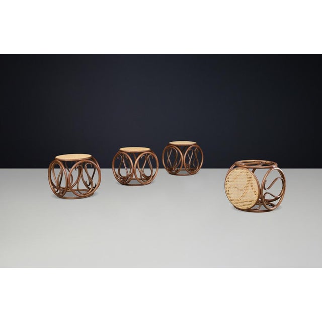 Thonet Vintage Austrian Bentwood and Cane Stools by Michael Thonet, 1960s, Set of 4 For Sale - Image 4 of 11