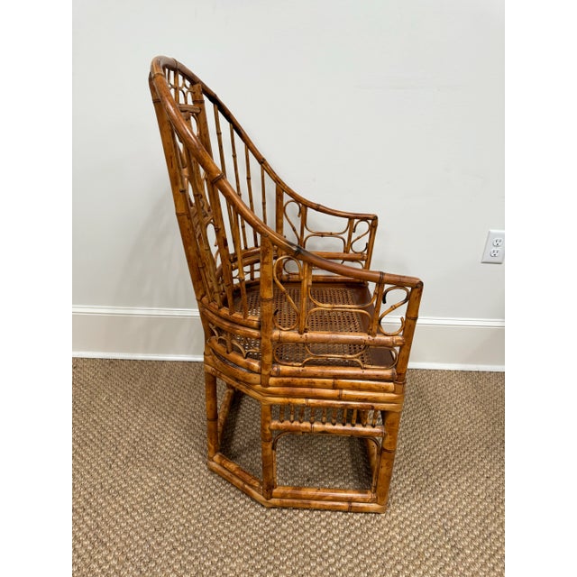 Brighton pavilion style Chinese Chippendale bamboo armchair with cane seat.