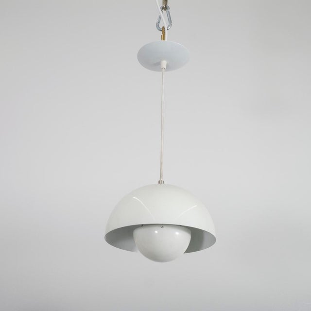 White enameled metal space age pendant light