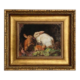 Hares and Young Framed 8x10" Oil Painting Print on Canvas For Sale