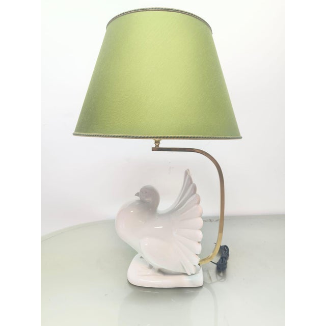 Pigeon-Shaped Porcelain Lamp with Fabric Lampshade, 1970s For Sale - Image 12 of 18