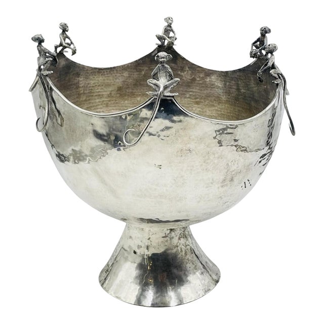 1980s Emilia Castillo, Silver-Plated "Monkey" Punch Bowl, Mexican Modernism For Sale