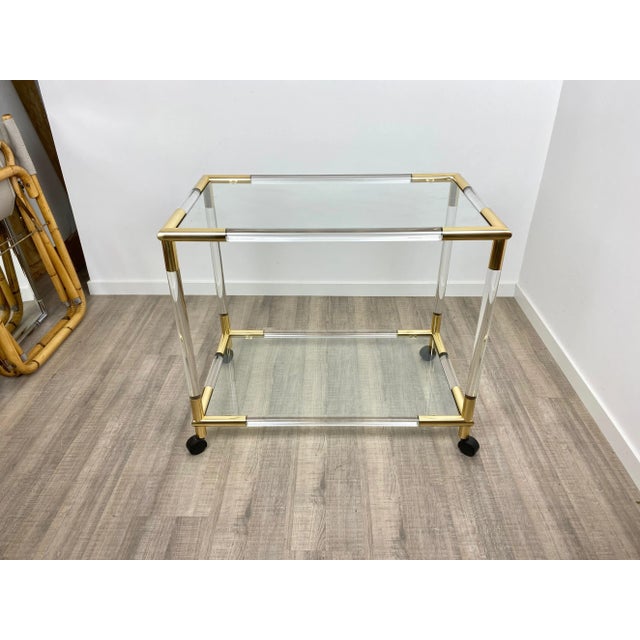 Acrylic, Brass & Glass Bar Serving Cart Trolley, Italy, 1970s For Sale - Image 3 of 15
