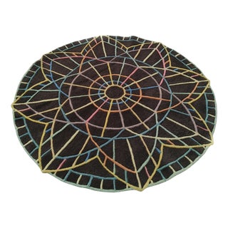Round Wool Rug with Optical Design, Italy, 1970s For Sale