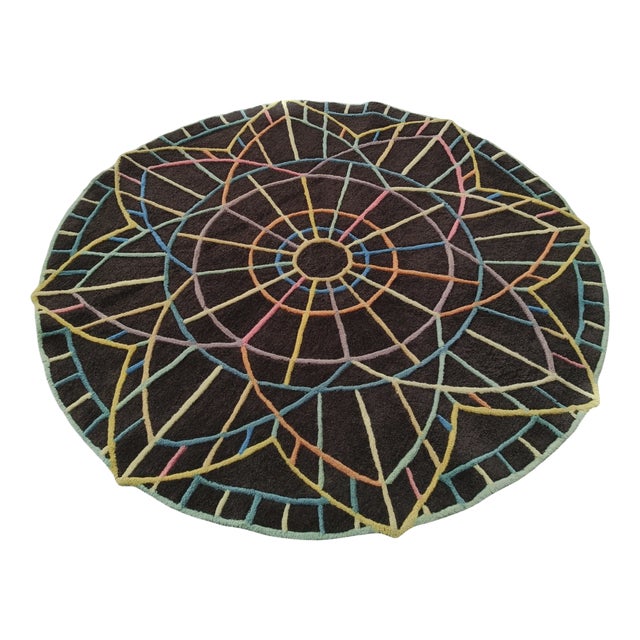 Round Wool Rug with Optical Design, Italy, 1970s For Sale