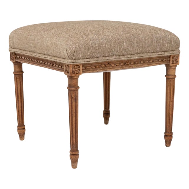 1900s French Louis XVI Upholstered Stool with Carved Legs For Sale