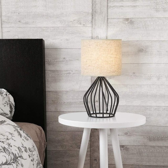 Black Modern Black Bedside Table Lamp With Linen Shade For Sale - Image 8 of 8