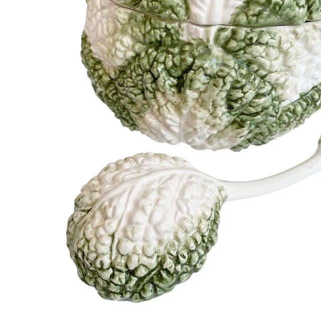 Large Vintage Majolica Cabbage Lidded Soup Tureen & Ladle For Sale In New York - Image 6 of 12