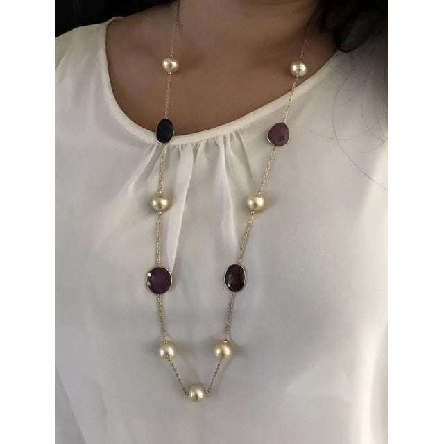 South Sea Pearl Sapphire Ruby 14 Karat Necklace Italy Certified For Sale - Image 4 of 12