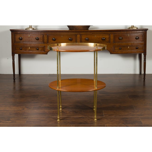 Mid 20th Century English Midcentury Mahogany Oval Two-Tiered Table with Brass Accents For Sale - Image 5 of 12