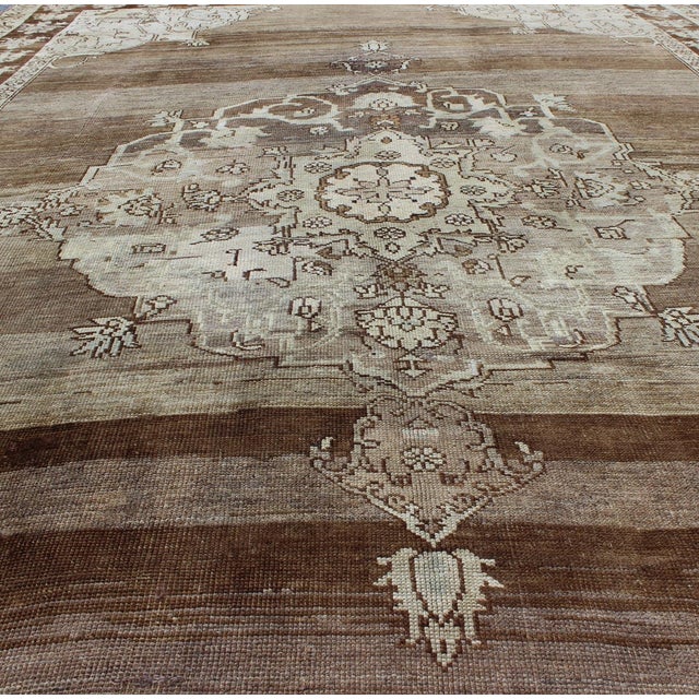 Early 20th Century Vintage Turkish Kars Rug With Shades of Brown, Cream, and Ivory Medallion Motif 8'0"x12'5" For Sale - Image 5 of 8