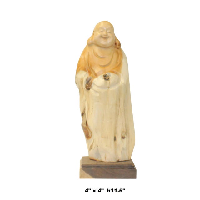 Chinese Cypress Wood Carved Irregular Shape Happy Buddha Statue For Sale In San Francisco - Image 6 of 7