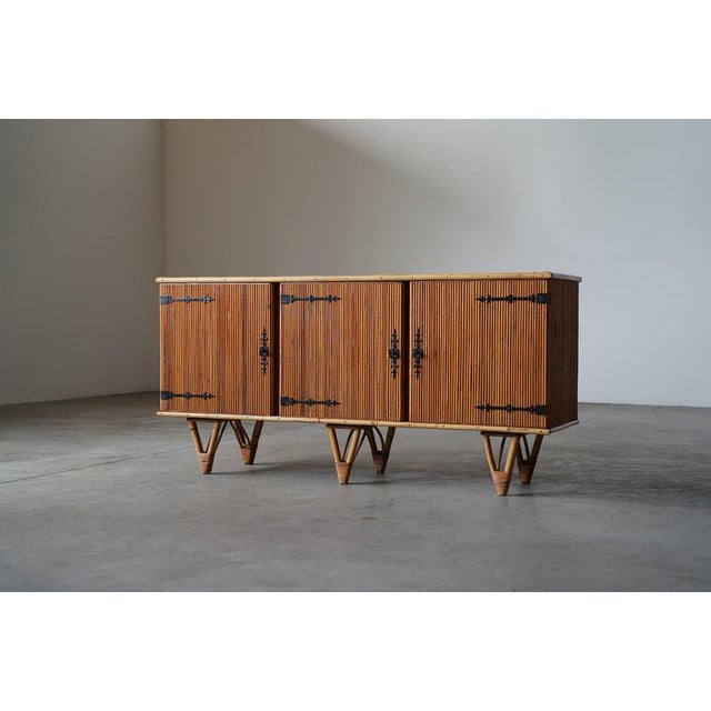 Bamboo Sideboard with Wrought Iron Details, France, 1950s For Sale - Image 3 of 11