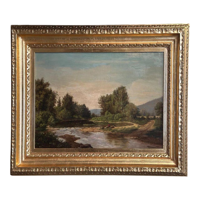 19th Century American School Oil on Canvas of Fisherman For Sale