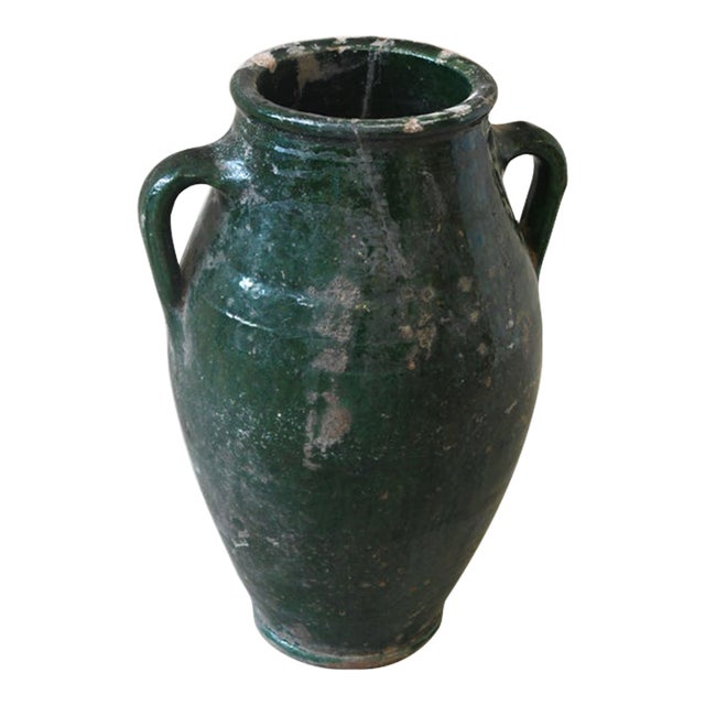 Antique Mediterranean Handled Clay Vase For Sale