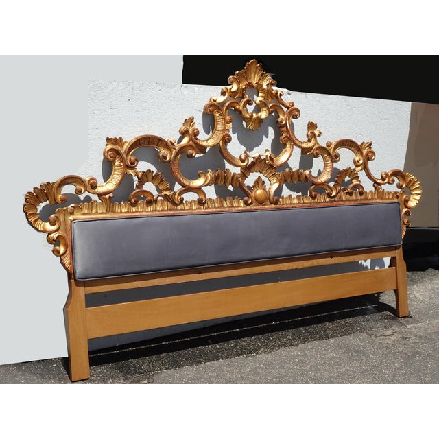 French Provincial Vintage Italian Rococo Ornate Gold Gilt King Headboard ~ Hollywood Regency For Sale - Image 3 of 14
