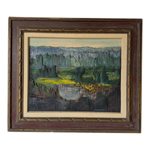 Gerardo Belfiore (1914–2002) Collage Expressionist Abstract Landscape Painting, Wood Framed