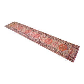 1970s Hand-Knotted Turkish Runner Rug Tribal Extra Long Hallway Decor - 2′11″ × 15′6″ For Sale