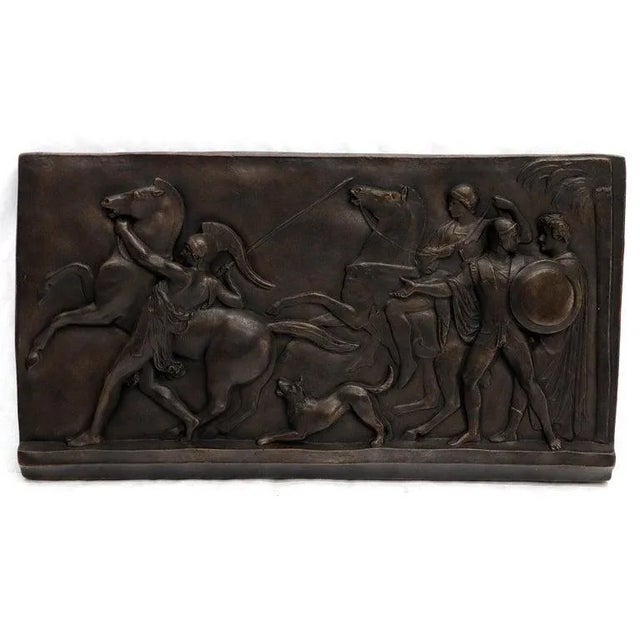 Decorative fiberglass wall plaque wall sculpture Greek or Roman Warriors Horse scene. Heavy thick grade fiberglass plaque...