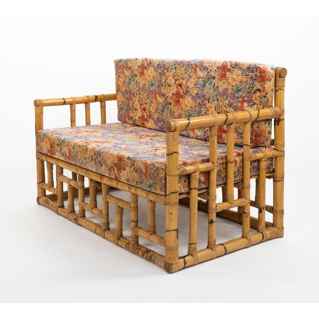 Wood Mid-Century Sofa in Bamboo, Rattan and Fabric attributed to Vivai del Sud, Italy, 1970s For Sale - Image 7 of 13