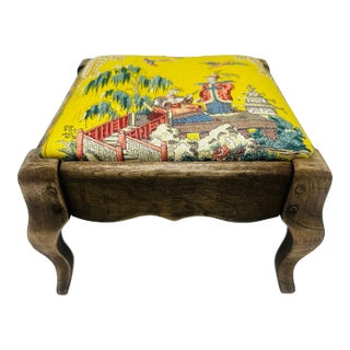 Vintage Rustic Chinoiserie Footstool For Sale