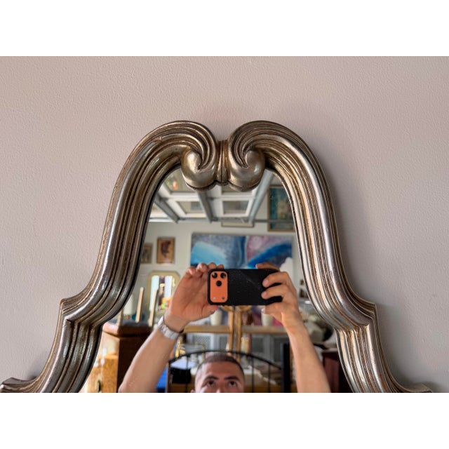 Hollywood Regency 1970s Hollywood Regency Sculpted Silver Wood Wall Mirror by Bassett For Sale - Image 3 of 12