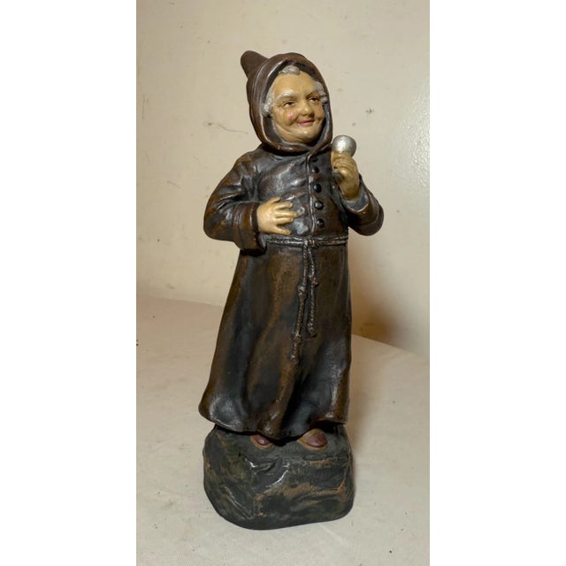 19th Century Handmade Antique German Painted Terracotta Pottery Monk Friar Sculpture Statue For Sale - Image 5 of 10