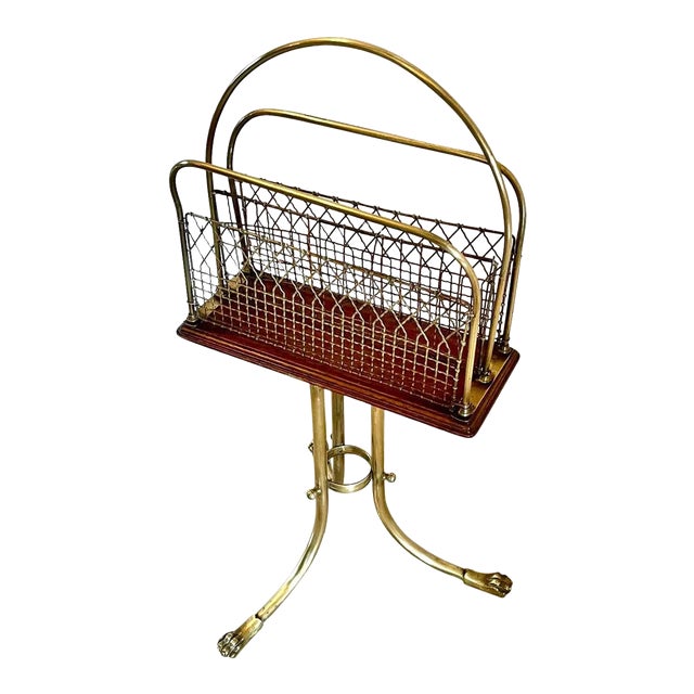 ​​Antique Victorian Brass and Mahogany Revolving Magazine Stand For Sale