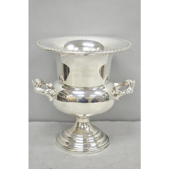 Late 20th Century Happy 25th Anniversary Mom+Dad Silver Plated Trophy Cup Urn Champagne Ice Bucket For Sale - Image 10 of 16