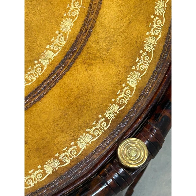 Animal Skin Maitland-Smith Round Two-Tier Faux Tortoiseshell & Leather Side Table For Sale - Image 7 of 12