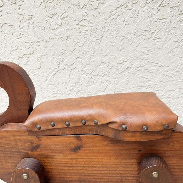 Vintage Solid Wood Rocking Horse. Sculptural Rocking Accent Chair, Nursery Statement Piece. Mid-Century Modern Style For Sale - Image 6 of 9