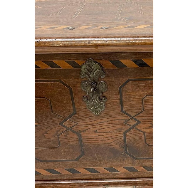 Wood Dutch Oak Blanket Chest with Intarsia Pigeon Pattern, 1890 For Sale - Image 7 of 16