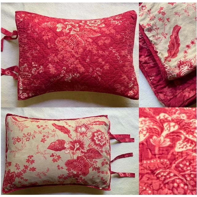 Large-Scale French Botanical Toile Pillow Sham — Rose Red on Natural Linen, Reversible For Sale - Image 9 of 15