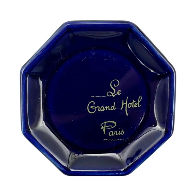 Vintage 5-Star Le Grand Hotel Paris Ashtray Trinket Dish Cobalt Blue For Sale - Image 12 of 12