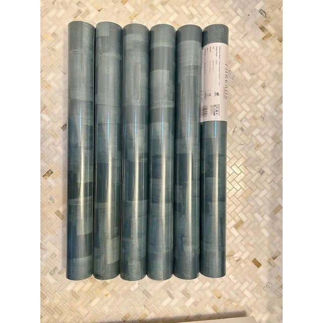 2020s 6 Rolls Kravet Cubist Teal Wallpaper For Sale - Image 5 of 9