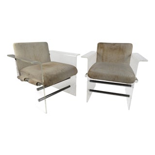 1960s Pair of Mid-Century Modern Lucite Pace Style Lounge Chairs - 2 Pieces For Sale