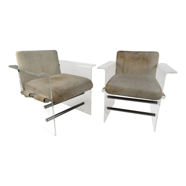 1960s Pair of Mid-Century Modern Lucite Pace Style Lounge Chairs - 2 Pieces For Sale