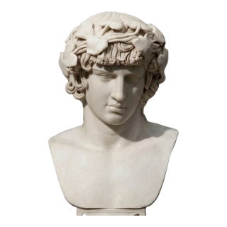 Hand-Carved Natural Marble Bust Sculpture – Portrait of Antinous For Sale