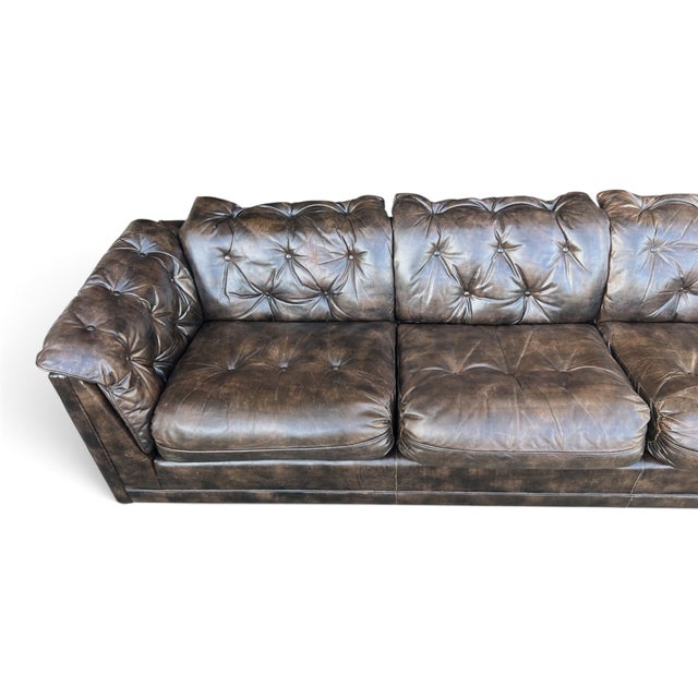 Coffee Vintage 1970s Leather Chesterfield Sofa Button Tufted Brown Leather Sofa For Sale - Image 8 of 16