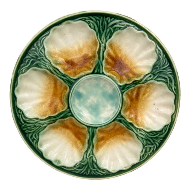 French Majolica Oyster Plate Salins, Circa 1890 For Sale