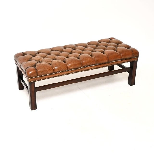 Antique Georgian Leather Bench, 1930 For Sale - Image 9 of 9