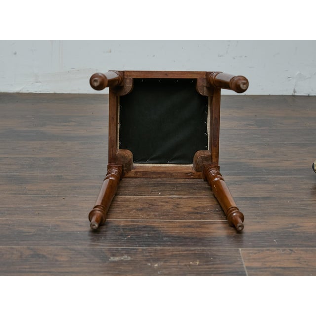 19th Century English Mahogany Stool with Turned Legs and Upholstered Seat For Sale - Image 12 of 12