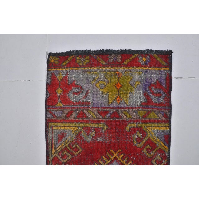 Red Small Vintage Handknotted Door Mat Rug For Sale - Image 8 of 8