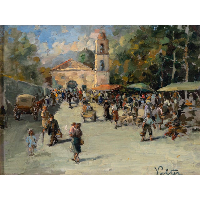 Valter, Impressionist Market Scene Before a Church, Oil on Panel For Sale - Image 15 of 15